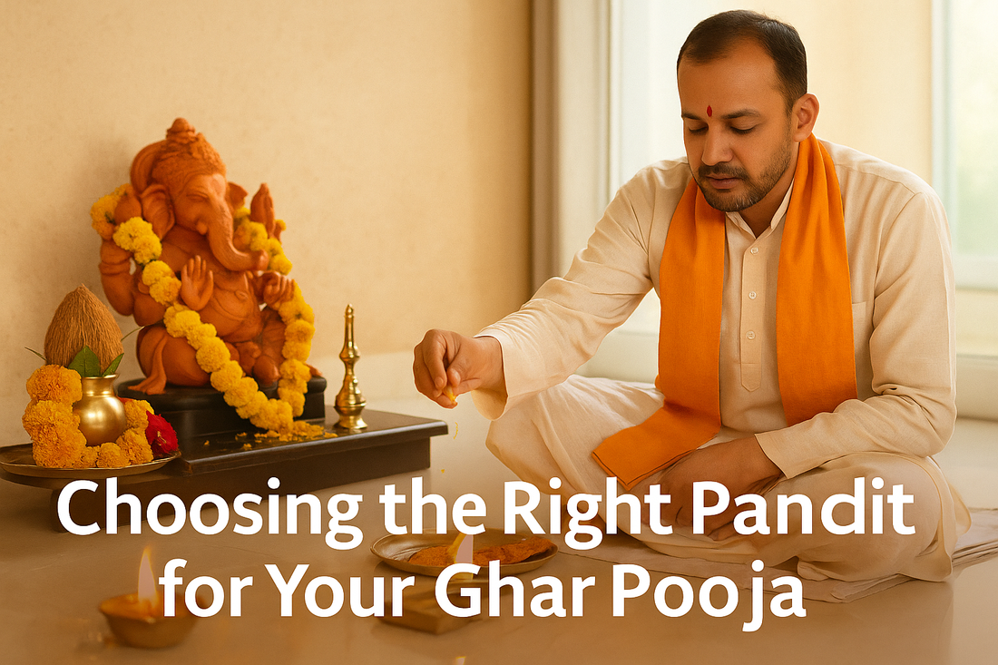 Man performing ritual with offerings while Choosing the right pandit for Your Ghar Pooja