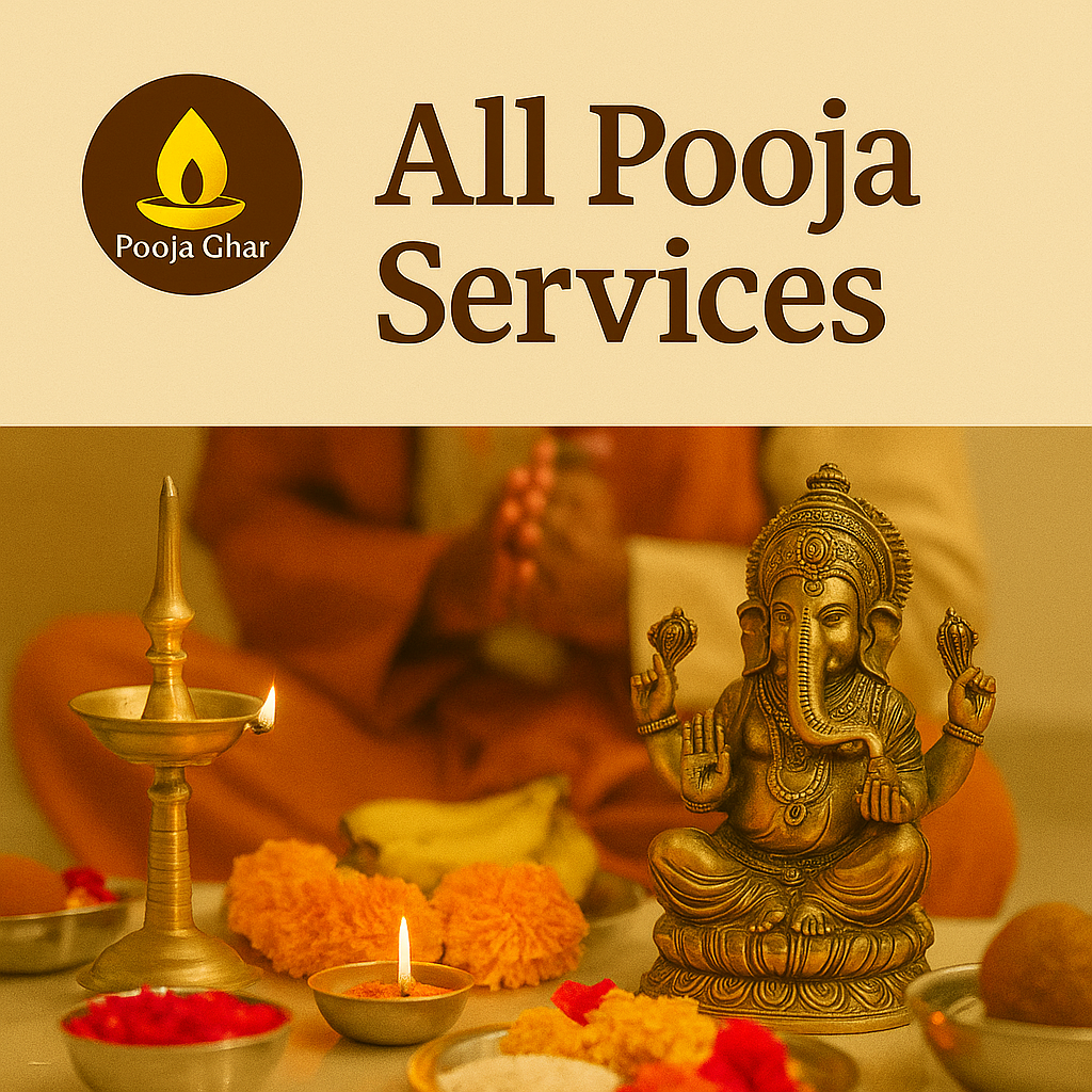 Puja setup featuring statue, flowers, and offerings from a trusted pandit for pooja services