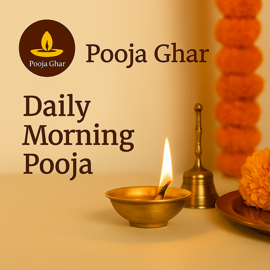 Daily Pooja with Pandit setup featuring diya and marigold garland for spiritual rituals