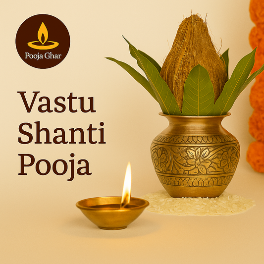 Traditional Vastu Shanti Pooja service at home setup with diya and sacred items for spiritual harmony